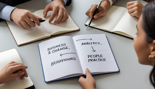 Diverse learners reviewing the four connected CIPD Level 3 mandatory units, working together around a table.