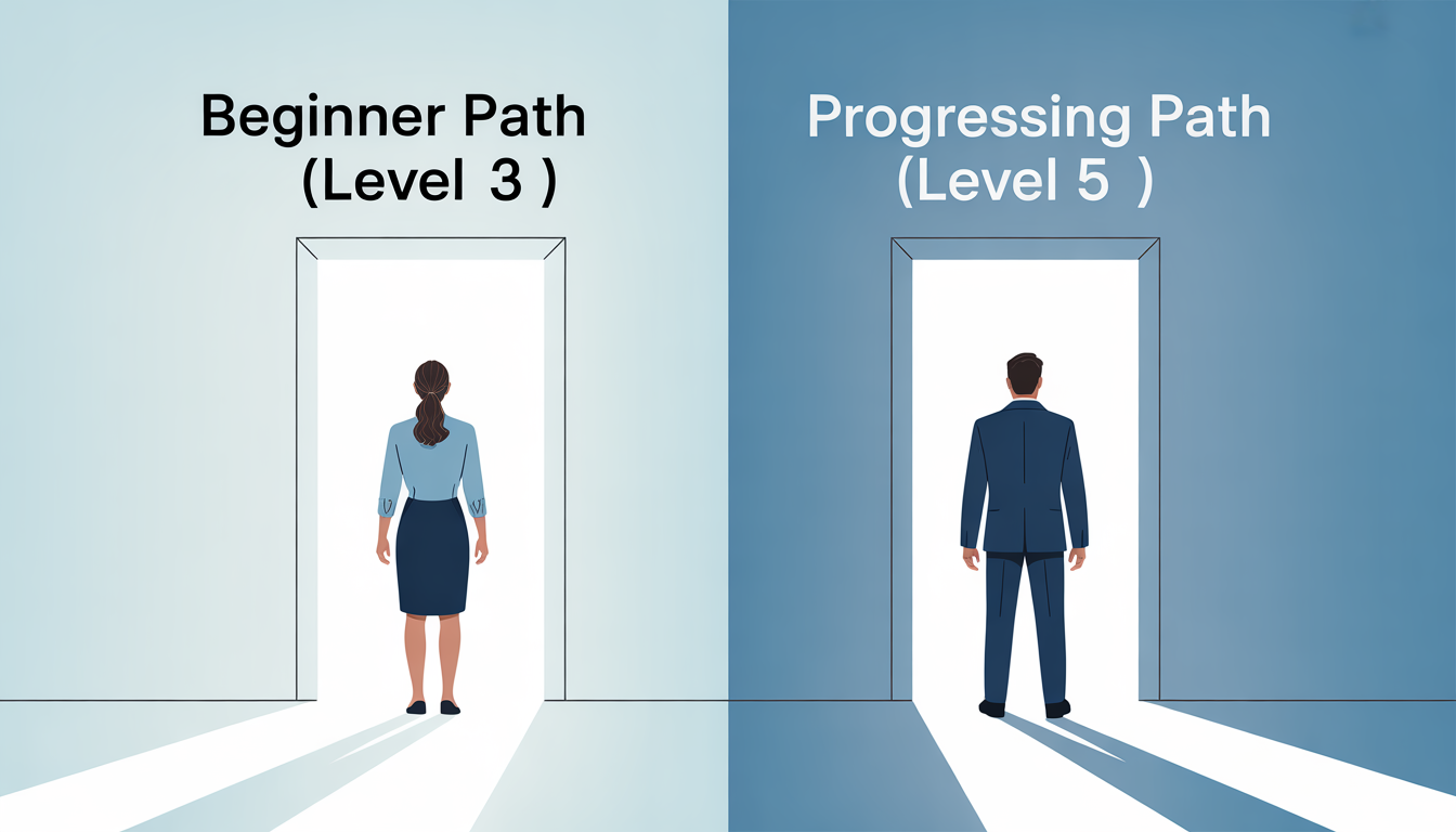 Distinct career paths visual metaphor comparing foundational CIPD Level 3 and advanced CIPD Level 5 for HR professionals.