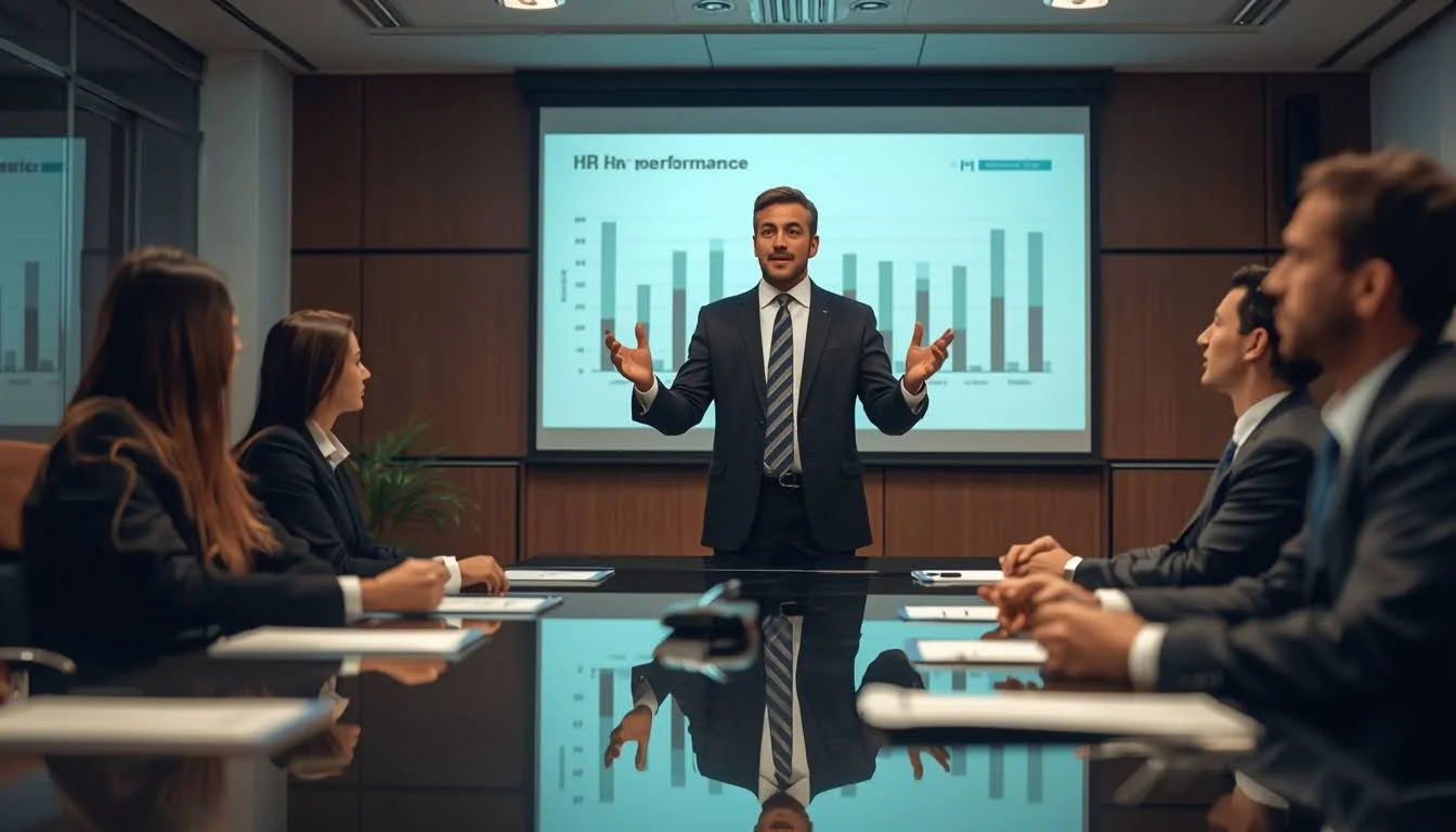 Senior HR professional delivering CIPD Level 7 Advanced Diploma executive briefing in a UK boardroom